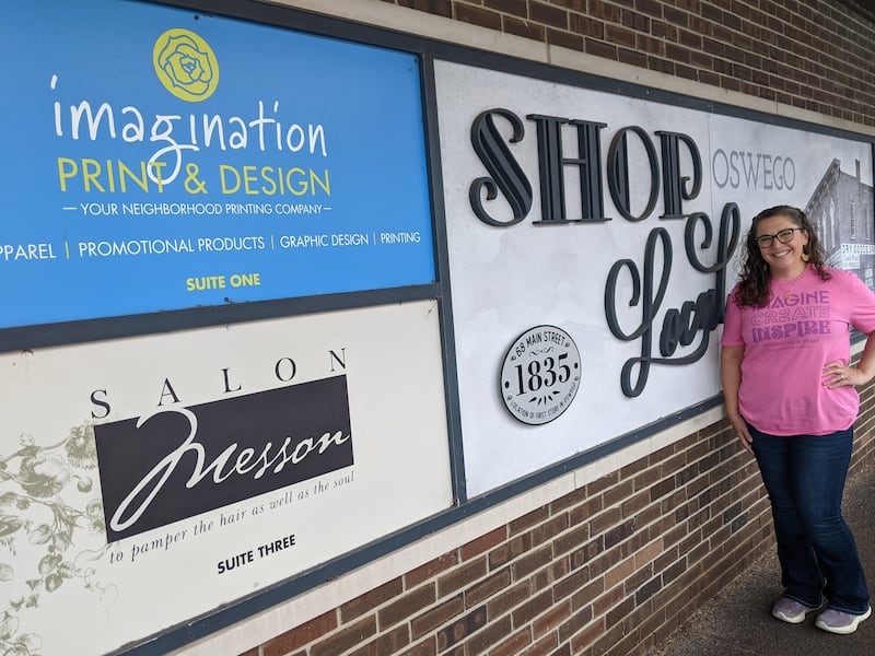 Kelley Rice owns Imagination Print & Design in downtown Oswego.