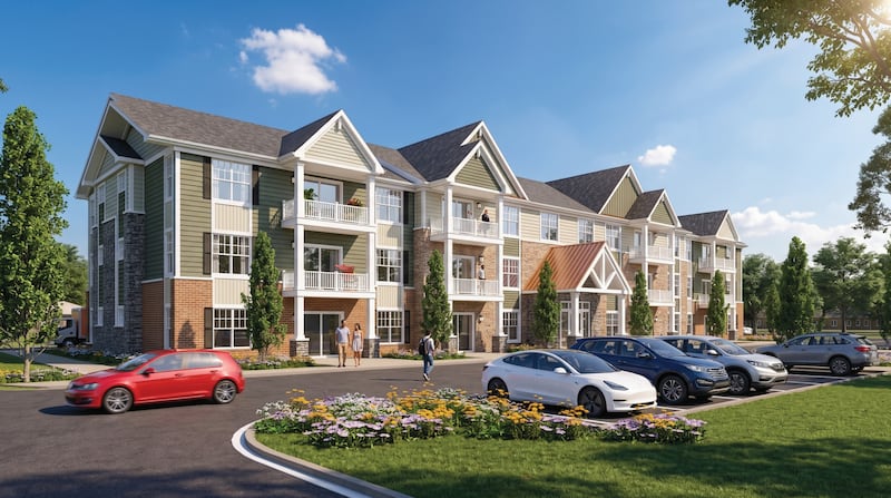 A rendering of a proposed age-restricted three-story apartment building with 24 units at 290 E. Congress Parkway, Crystal Lake.