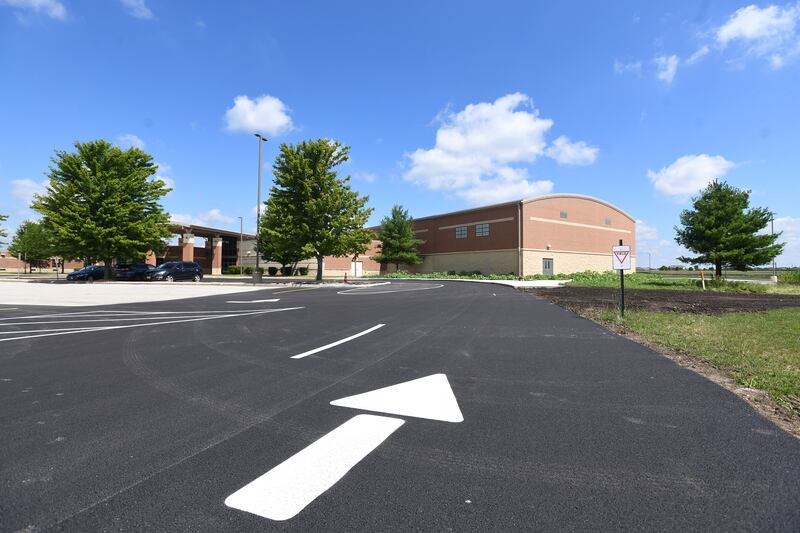 The new addition to Bourbonnais Elementary School District’s Liberty Intermediate School sits on the East side of the property, accompanied by new bus lanes and a two-lane parent pick-up loop, as shown in July 2020.