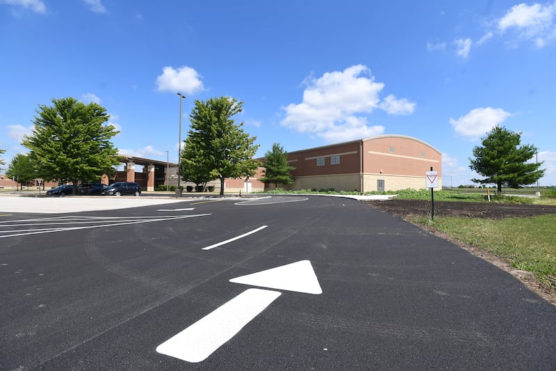 The new addition to Bourbonnais Elementary School District’s Liberty Intermediate School sits on the East side of the property, accompanied by new bus lanes and a two-lane parent pick-up loop, as shown in July 2020.