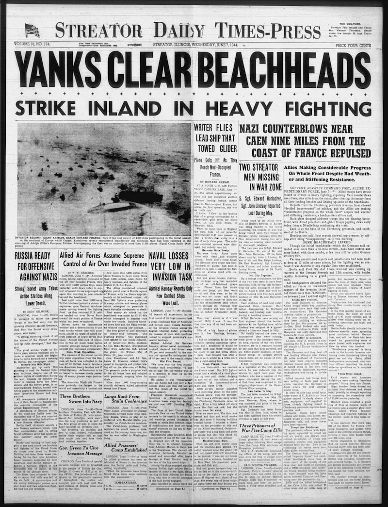 The cover of the Streator Daily Times-Press for June 7, 1944