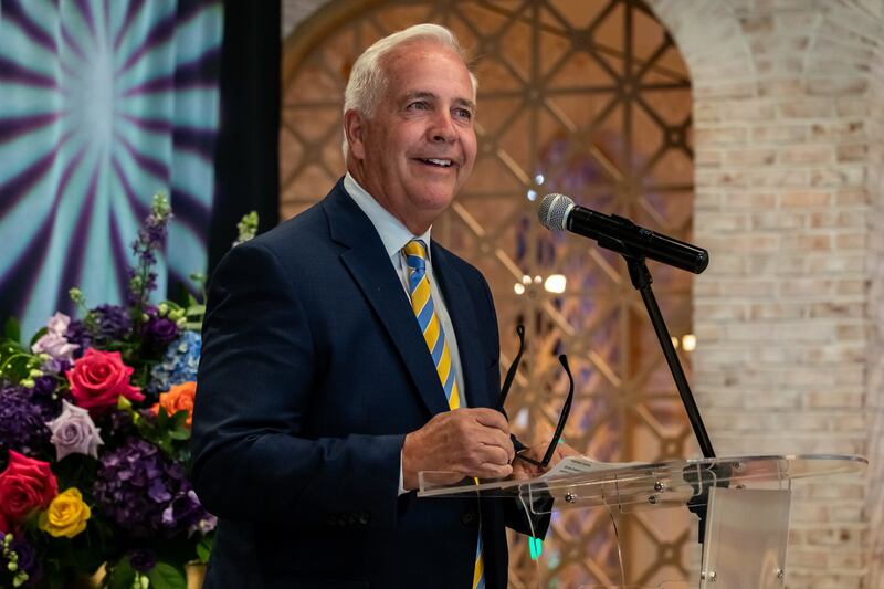 Joliet Mayor Terry D'Arcy shares remarks during the Hollywood Casino Joliet Grand Opening Ceremony on Aug. 11, 2025.