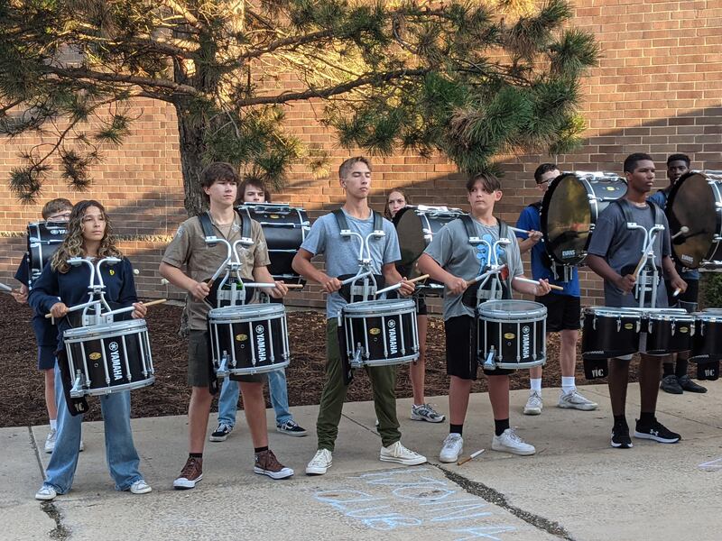 Students walking into Oswego High School on the first day of the fall semester heard a performance by their fellow students in the Oswego High School Marching Band on Thursday, Aug. 14, 2025.