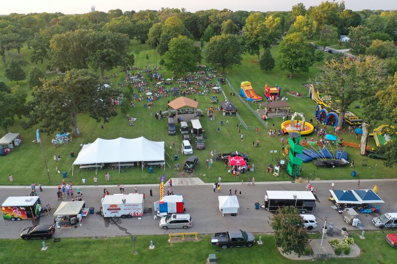 An aerial view of the Taste of the Illinois Valley on Saturday, Aug. 3, 2024 at Centennial Park in Peru. a