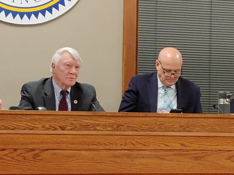 Third Ward Alderperson Dean Kilburg questions Geneva Construction Company Vice President Cass Price at the Monday, March 17 Committee of the Whole meeting. Kilburg said the subcontractors urinated in public last summer in front of his house on East Side Drive.
