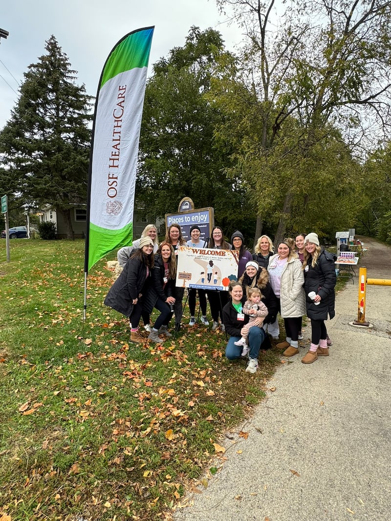 The Nourish the Journey 5K run/walk drew 66 participants, ranging from mothers with newborns to those who breastfed decades ago. The event took place Saturday, Oct. 25 on the Dixon Bike Path near Washington Ave. and Bradshaw St. in Dixon. Here are the OSF Obstetric Nurse Volunteers (left to right): Haley Poser, Michele Cumberland, Monica Rasmussen, Jaselyn Nagy, Molly Cardwell, Gwen Strum, Sarah Bivins, Rhonda Drew, Haley Tefiku, Kaitlynn Pfeiffer, Lauren Gilbert, Jaclyn Sklavanitis, Taylor Helfrich.