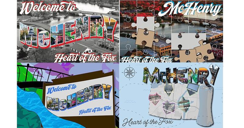 McHenry residents are invited to vote for one of four postcard-style murals set for downtown through Thursday, May 15, 2025. McHenry High School students created the designs as part of their graphic arts class.