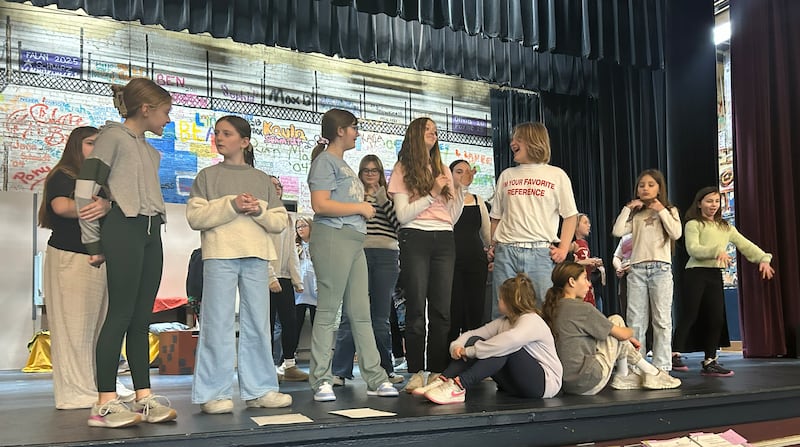 Students participating in the Woodlawn Arts Academy and Dixon Public Schools winter musical theater program rehearse songs and choreography for their upcoming performances of “Mary Poppins Jr.” The show will be performed Jan. 9-11 at James A. Wiltz Auditorium, Dixon High School.
