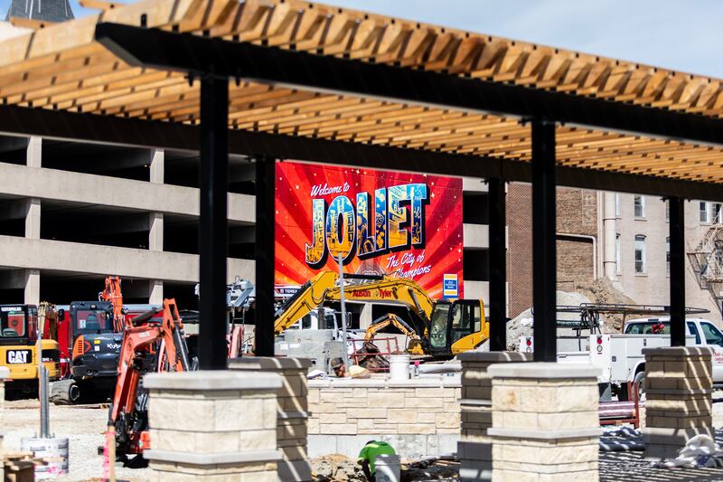 Construction continues on the city square project in Downtown Joliet on Sept. 4, 2025.