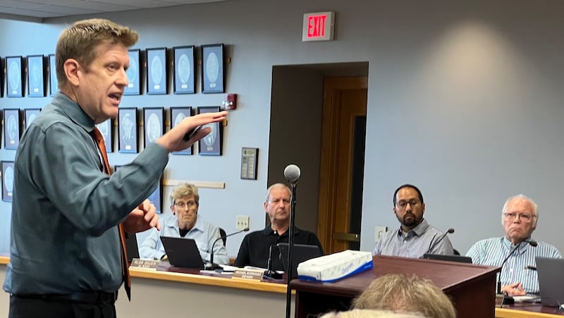 City manager Michael Hall presents his preliminary plan for the city's fiscal 2026 budget during a Sept. 15, 2025, Sycamore City Council meeting while 1st Ward Alderpersons Alicia Cosky and Alan Bauer and 2nd Ward Alderpersons Mike Rodriguez and Chuck Stowe look on.