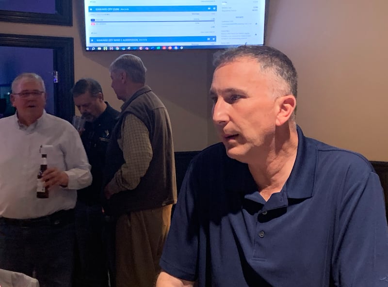 Jeff Keast attends an election watch party Tuesday night in Bourbonnais. Keast secured the mayoral seat over opponent David Zinanni.