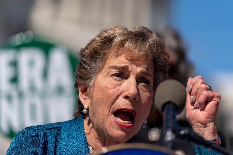 FILE - Rep. Jan Schakowsky, D-Illinois, speaks at a 2022 rally on Capitol Hill in Washington.