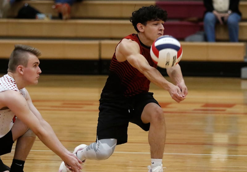 Huntley’s Lucas Felix bumps the ball during a nonconference boys volleyball match against Grant on Thursday, May 21, 2026, at Huntley High School.