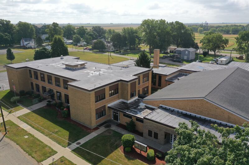 An aerial view of Lostant Grade School on Tuesday, Sept. 12, 2023. Lostant Grade School now shares a superintendent with Tonica Grade School. The two districts are not merging; but a shortage of educators, including administrators, prompted the districts to try operating with a joint superintendent.