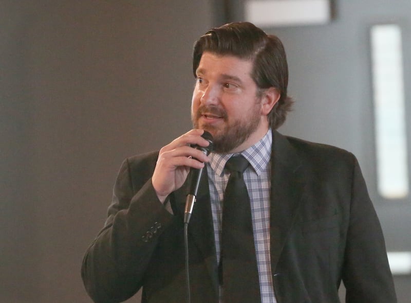 Illinois Valley Chamber of Commerce Executive Director Bill Zens speaks during the 40 Under Forty awards banquet on Thursday, March 21, 2024 at Westclox in Peru.