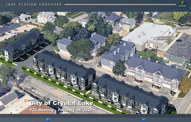 A rendering of Projades' 19 proposed townhomes in downtown Crystal Lake.