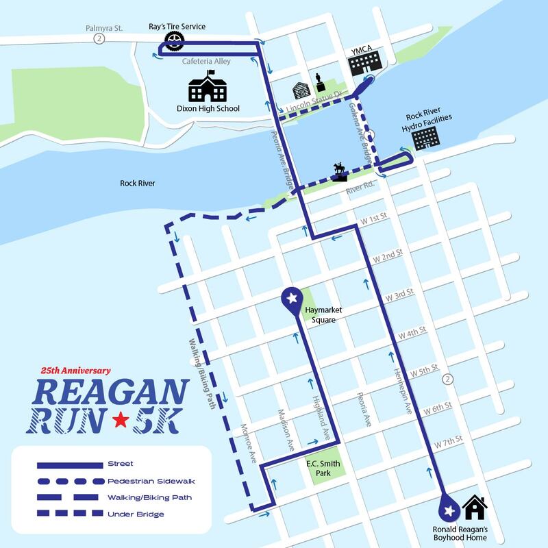 Here is the 2025 Reagan Run 5K course layout. The race starts at 8 a.m. July 5
in front of the Ronald Reagan Boyhood Home, 810 S. Hennepin Ave.