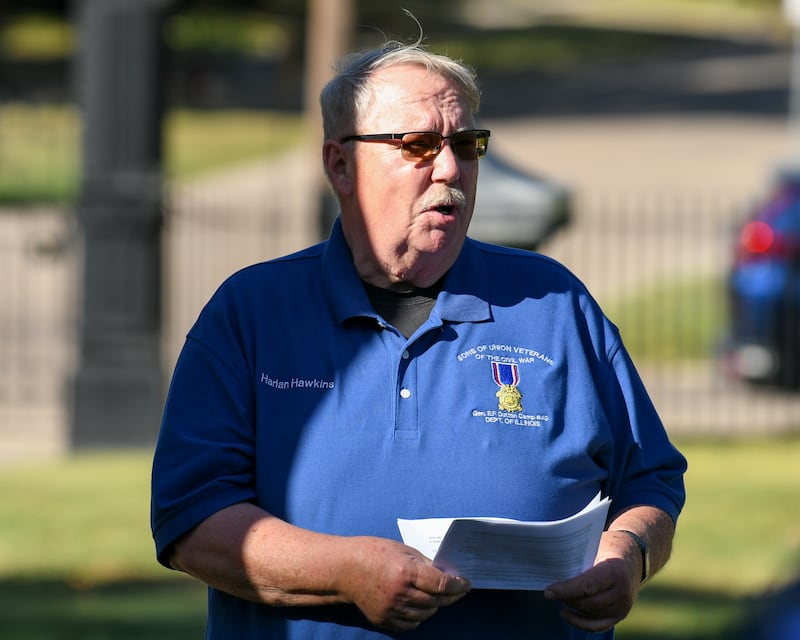Harlan Hawkins talks about H.C. Whittemore during the Etched in Stone cemetery walk on Sunday Oct. 5, 2025, held at Elmwood cemetery in Sycamore.