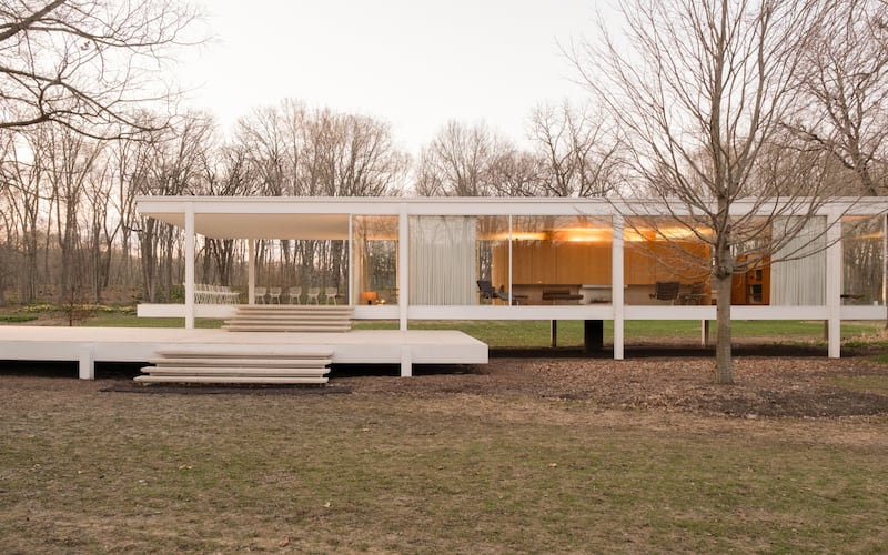 Edith Farnsworth House, 4520 River Road in Plano, is National Trust for Historic Preservation site.