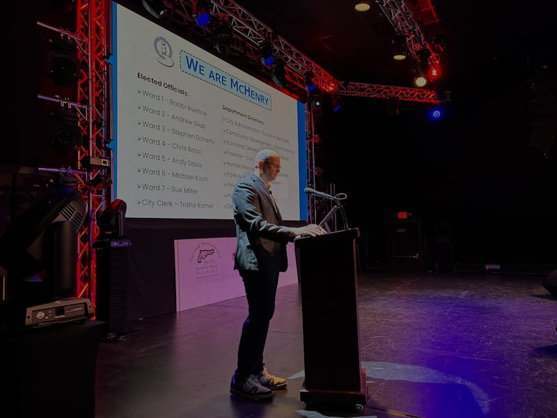 McHenry Mayor Wayne Jett presented his State of the City address to more than 200 people attending the McHenry Area Chamber of Commerce luncheon on Wednesday, Feb. 25, at The Vixen in downtown McHenry.