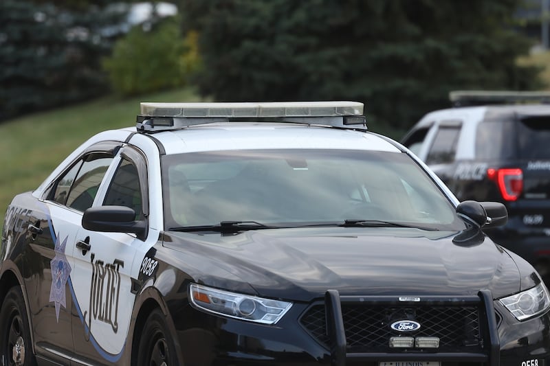 A Joliet squad car sits on the street in downtown Joliet.
