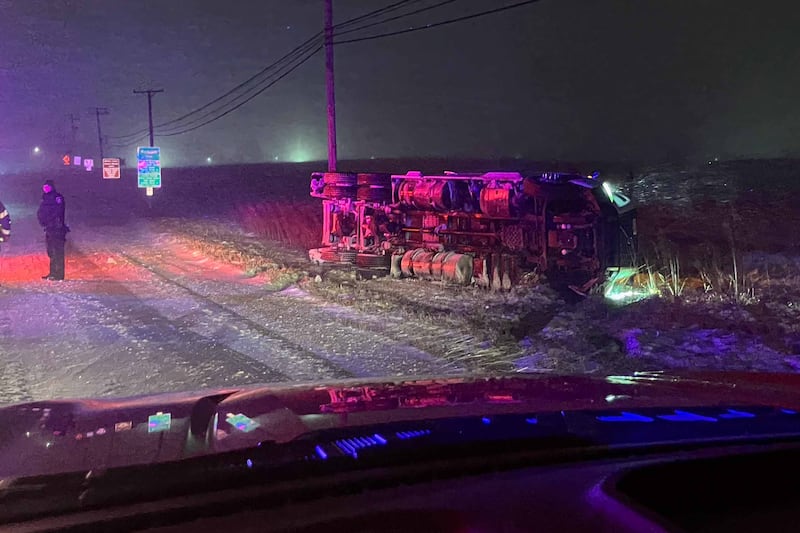 A truck rolled over in Woodstock Dec. 29, 2025.