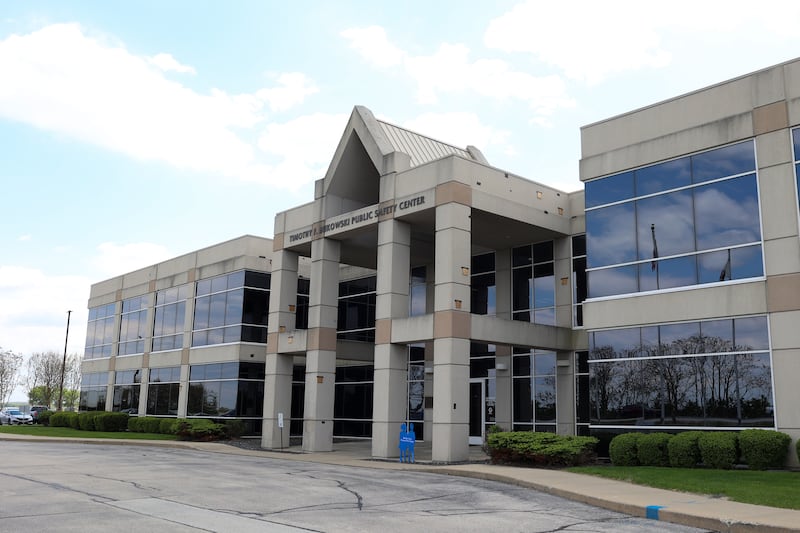 Hail damage is patched at the Kankakee County Sheriff's Office on April 30, 2026, following the March 10 tornado that passed about 100 yards from the complex that includes the Jerome Combs Detention Center and about 400 inmates.