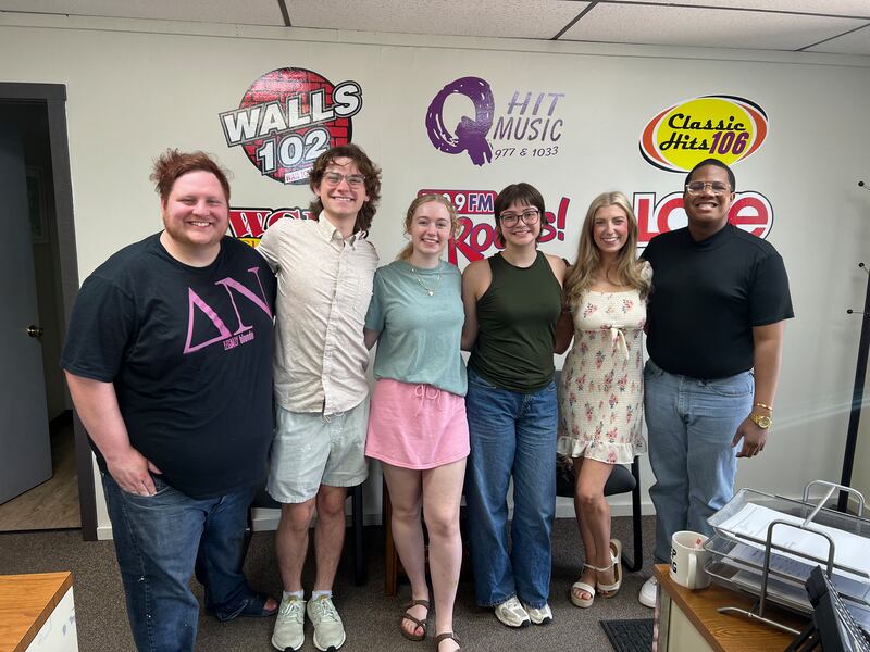 In order from left to right: Kevin Alleman (Director), James Hoehn (Nikos Argitakos/Featured Ensemble), Olivia Bergfeld (Serena McGuire), Nora Maier (Margot Chapman), Serena Rogers (Elle Woods), of the cast of Legally Blonde at State 212, plus Daniel "Day" Jones
