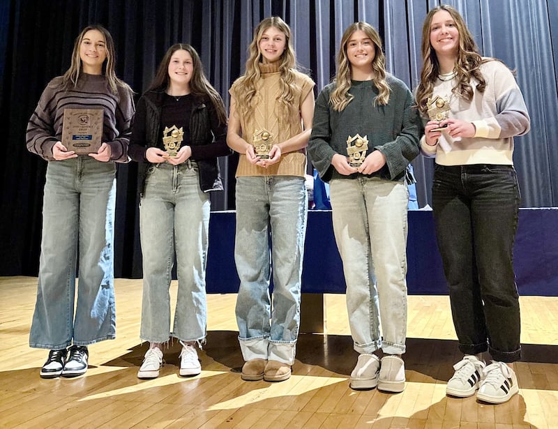 Varsity award winners for the 2025 volleyball season at Princeton High School are (from left) Kathy Maciczak, Camryn Driscoll, Caroline Keutzer, Maykayla Hecht and Ava Kyle.