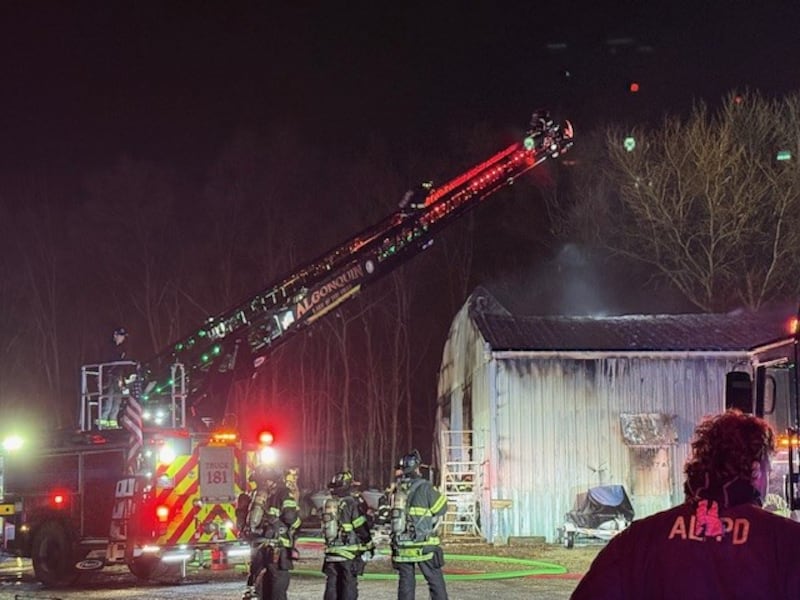 An early morning fire on Wednesday, Feb. 18, 2026, at a Fox Valley Power Sports Inc., 8913 South Route 31, Lake in the Hills, severely damaged a pole barn housing boats and other power sports equipment.