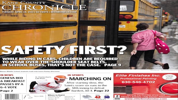 Historical covers for April 19: A school bus seat belt debate