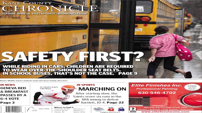 Historical covers for April 19: A school bus seat belt debate
