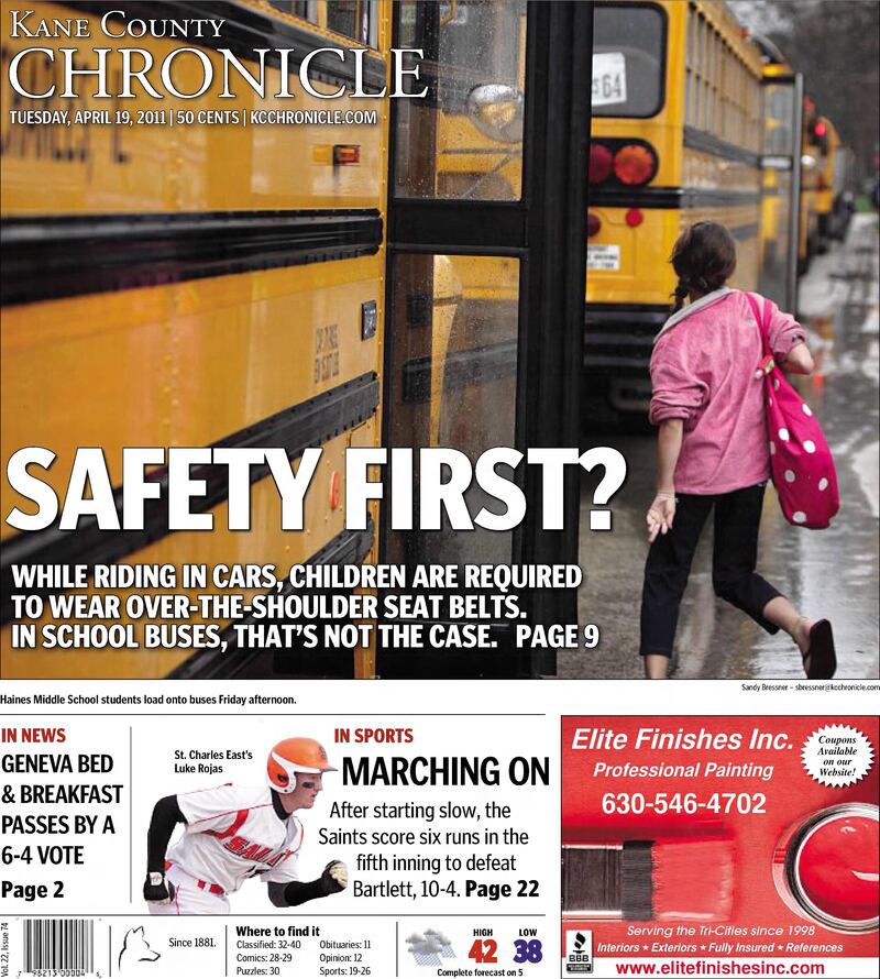 The cover of the Kane County Chronicle for April 19, 2011
