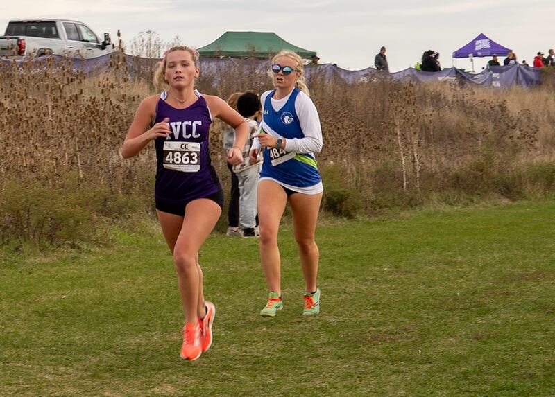 IVCC freshman Addyson Miller, an Ottawa graduate, runs during the NJCAA Division II Region IV Meet on Saturday, Oct. 25, 2024 in Geneva. Miller placed 12th to qualify for the national meet.