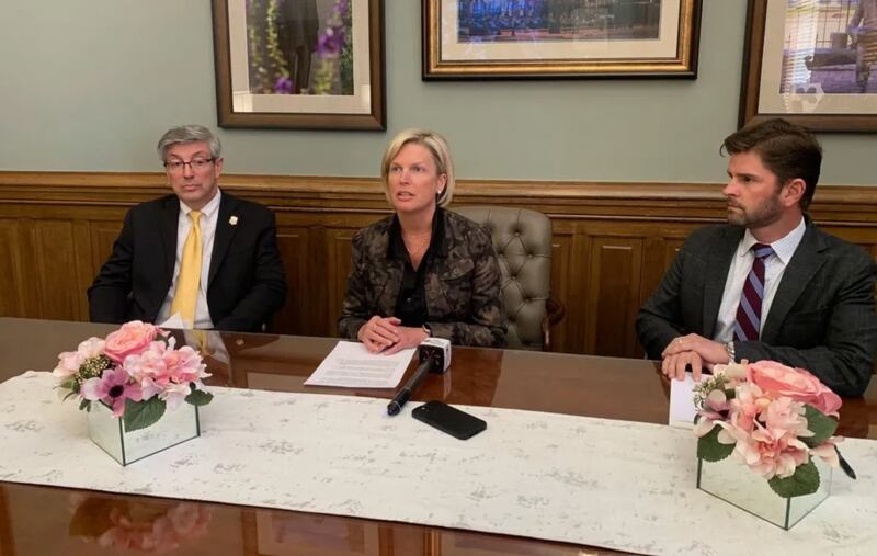 House Republican Leader Tony McCombie, R-Savanna, speaks to reporters at the Illinois Statehouse on Wednesday, April 9, 2025, after a ruling by the Illinois Supreme Court.