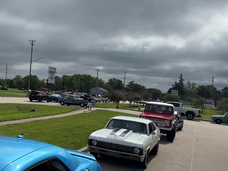 Vehicles line the parking lot at Casey's gas station in Dwight the morning of Tuesday, June 9 as drivers in the HOT ROD Power Tour make their way down Route 66 in Dwight.