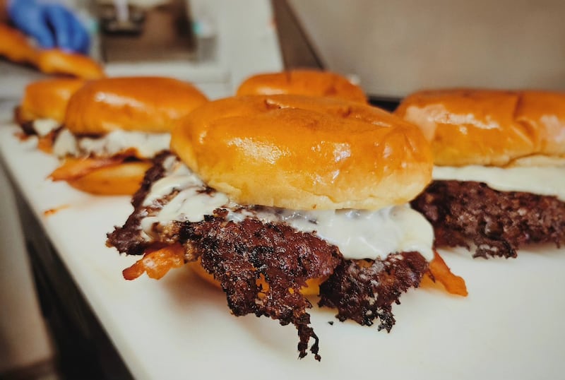 Bacon Jam burger made by Smash'D Burgers and Fries food truck owned by Kevin Byrnes of Crystal Lake.