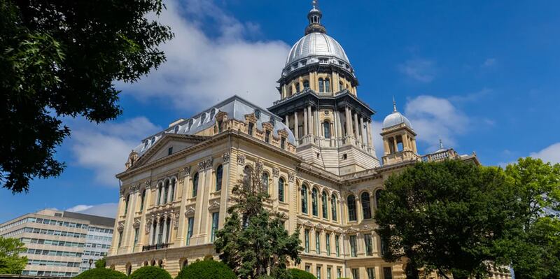 The Illinois Capitol is shown in May 2024