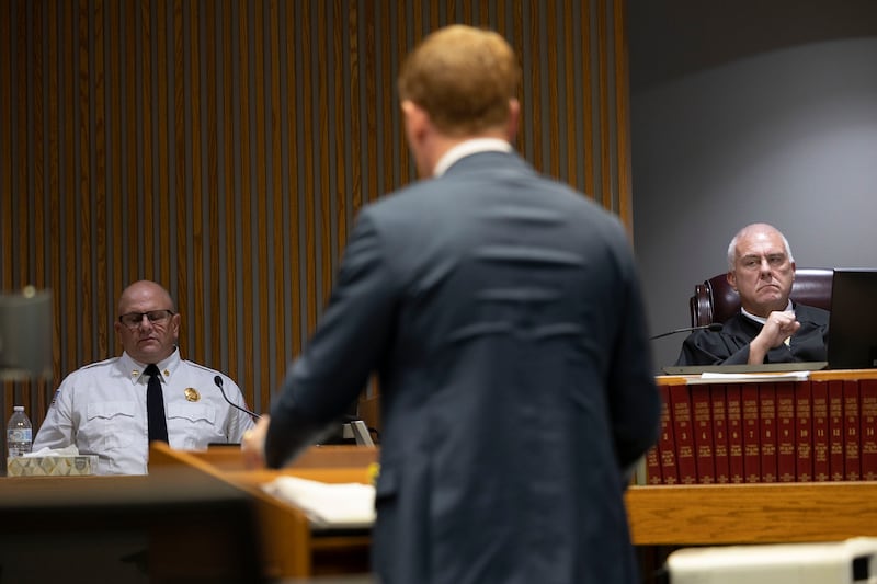 Rock Falls Fire Chief Ken Wolf appears in court Monday, Nov. 10, 2025, on day 6 of the Ramos wrongful death trial.