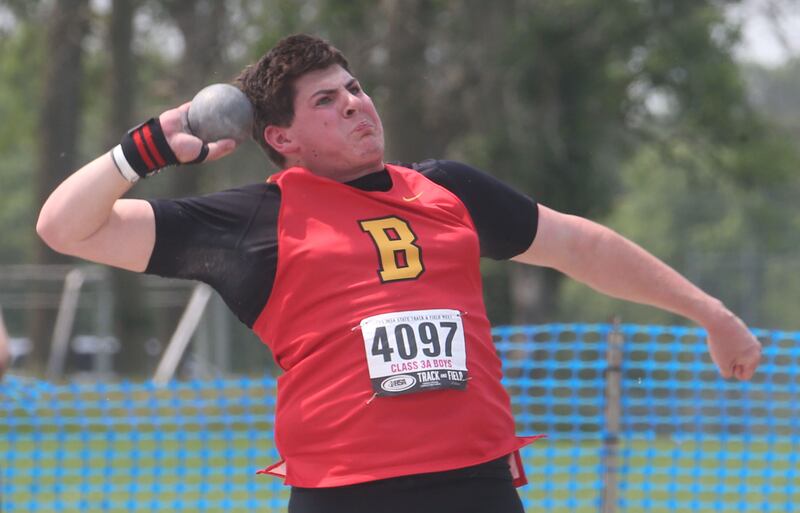 Batavia's Gavin Pecor competes in shot put during the IHSA Class 3A Boys Track & Field State Finals on Saturday, May 31, 2025 at Eastern Illinois University in Charleston.