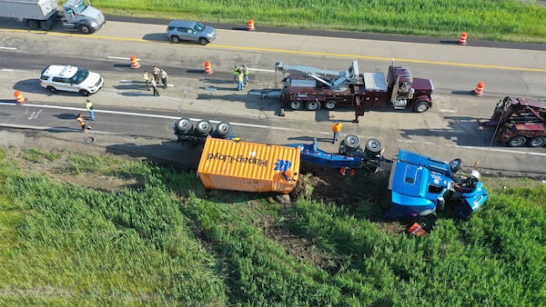 Photos: Semi rollover slows traffic on Interstate 80 near La Salle