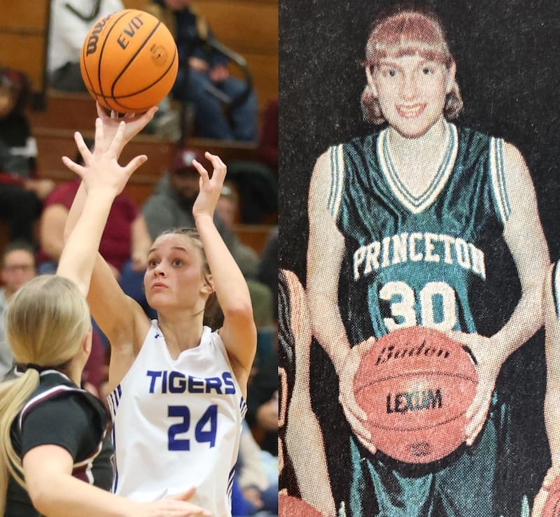 Princeton senior Keighley Davis (left) has raised her career scoring totals to 1,509 points to pass Tiah Romagnoli (right) who scored 1,506 points from 1996-99.