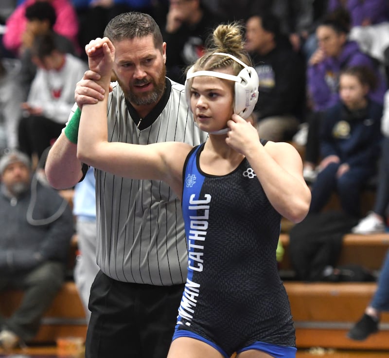 Newman's Blair Grennan won the 110-pound championship match at the Belvidere Regional on Saturday, Feb. 7, 2026.