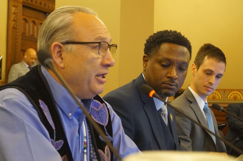 Joseph “Zeke” Rupnick, chairman of the Prairie Band Potawatomi Nation, testifies before an Illinois House committee on March 12, 2025. Gov. JB Pritzker has signed legislation ceding to the tribe ownership of the 1,500-acre Shabbona Lake State Park in DeKalb County.