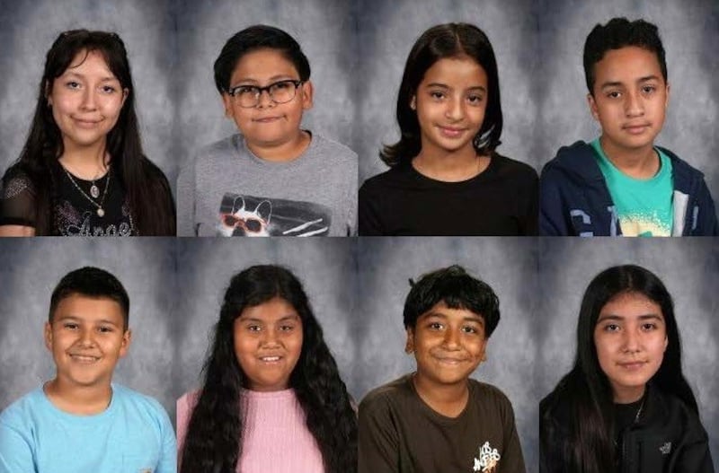 Pictured are the Gompers Junior High School Students of the Month for September 2025: Maripaz Ángeles Guzmán, Dominic Arcila Vergara, Emma Arrieta Carrasco, Rafael Arrieta Carrasco, Aldo García, Adasha Herrera, Jesse León Hernández, Sofía Pérez Camargo