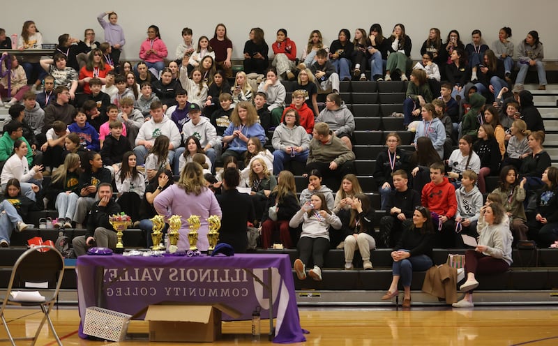 A large crowd of students attends the Edible Car Contest on Wednesday, Feb. 25, 2026 at Illinois Valley Community College in Oglesby.