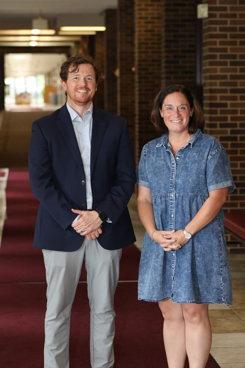 Montini High School Principal Kevin Beirne.(left) with Jenna Gasbarre Goworowski, the school's new director of admissions.