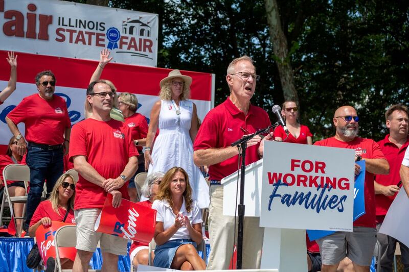 Former Illinois Republican Party Chair Don Tracy speaks at Republican Day at the Illinois State Fair in 2023. Tracy stepped down from the job in 2024.