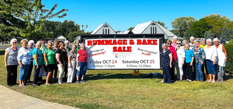 Members of the J.O.Y. Circle at Yorkville Congregational Church who are getting ready for the fall rummage and bake sale this on Oct. 24 and Oct. 25. Pictured are Peg Trumble, June Davis, Mary McCracken, Jill Mickelson, Pastor Elizabeth Hartung, Laurie Houle, Sue Kimes, Lark Willman, Nancy Kolowski, Ellie Gentile, Nancy Modery, Pam Hamblin, Goldie Behrens, Sandy Lindblom, Julie Kline, Sandy DeRidder, Connie Pierrepont, Linda Melhouse, Gail Gaebler, Diane Dillow, Joanne Vitek, Mary Ann Doetschman and Jo Pierce.