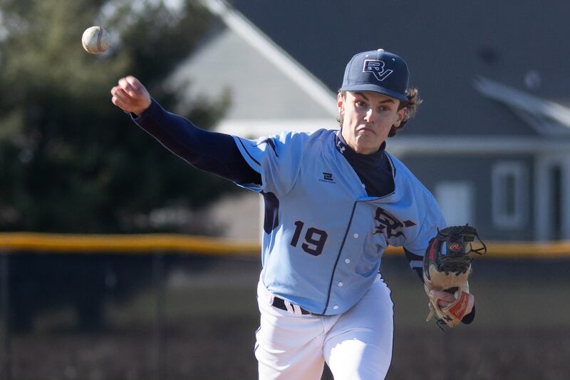 Logan Philhower (19) of Bureau Valley pitches on Tuesday, April 8, 2025 at Putnam County High School in Granville.